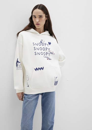  Mavi Snoopy Baskılı Ekru Sweatshirt 1S10470-80194
