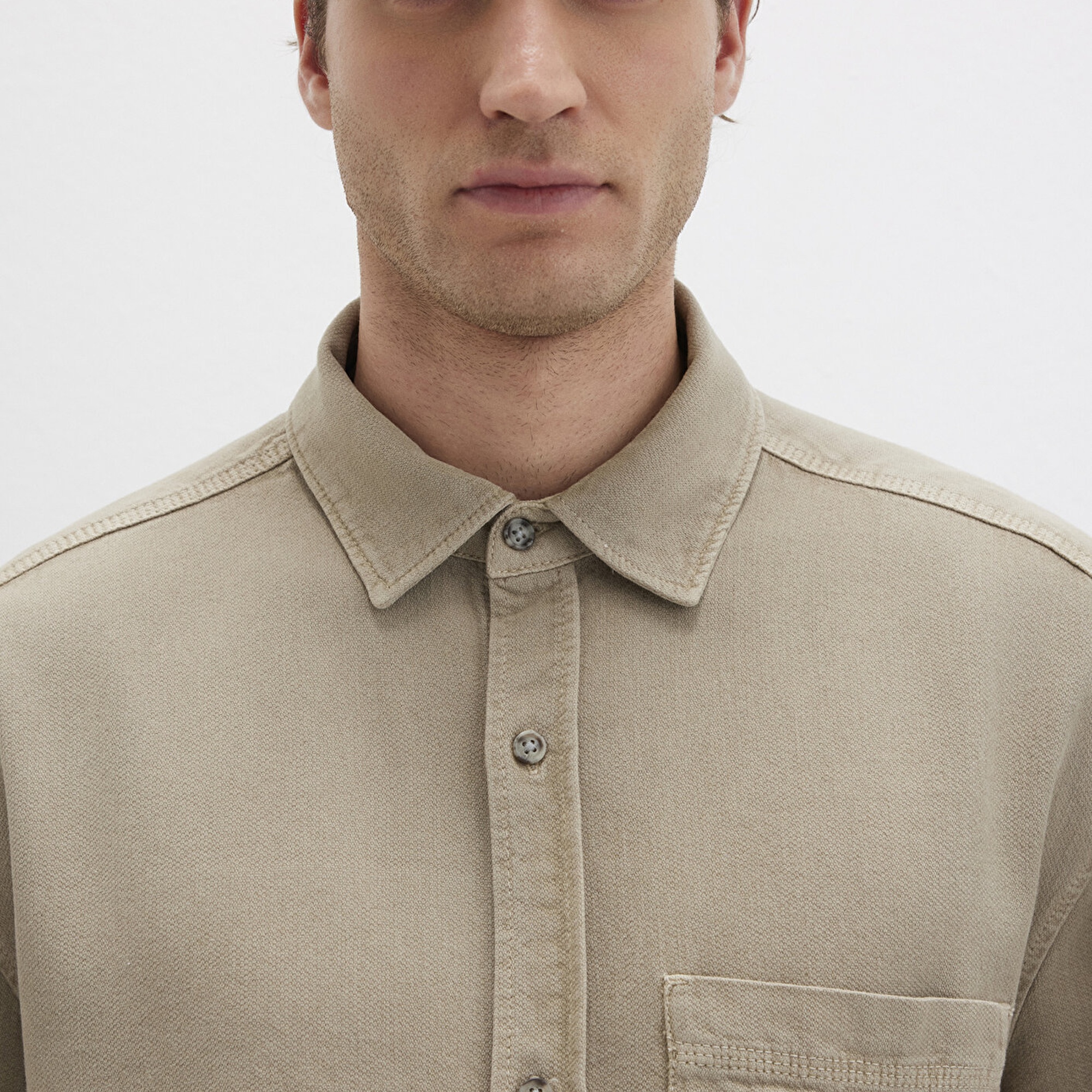 Mavi Cep Detaylı Bej Gömlek Loose Fit / Bol Rahat Kesim 0211760-70360