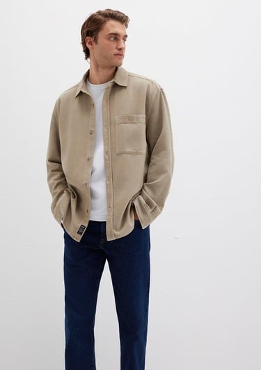  Mavi Cep Detaylı Bej Gömlek Loose Fit / Bol Rahat Kesim 0211760-70360