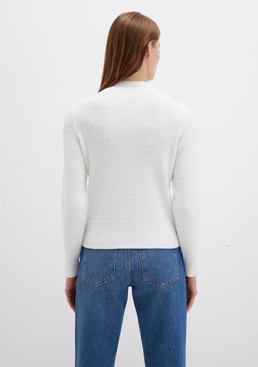  Mavi Omuz Detaylı Ekru Kazak Slim Fit / Dar Kesim 1710798-70057