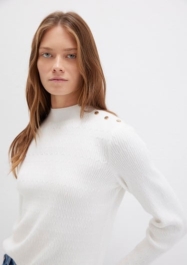  Mavi Omuz Detaylı Ekru Kazak Slim Fit / Dar Kesim 1710798-70057