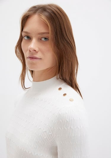  Mavi Omuz Detaylı Ekru Kazak Slim Fit / Dar Kesim 1710798-70057