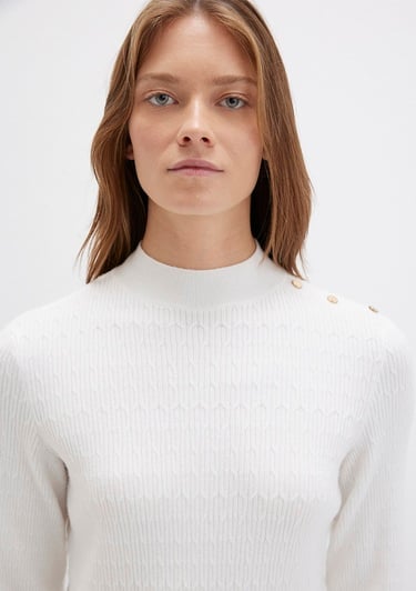  Mavi Omuz Detaylı Ekru Kazak Slim Fit / Dar Kesim 1710798-70057