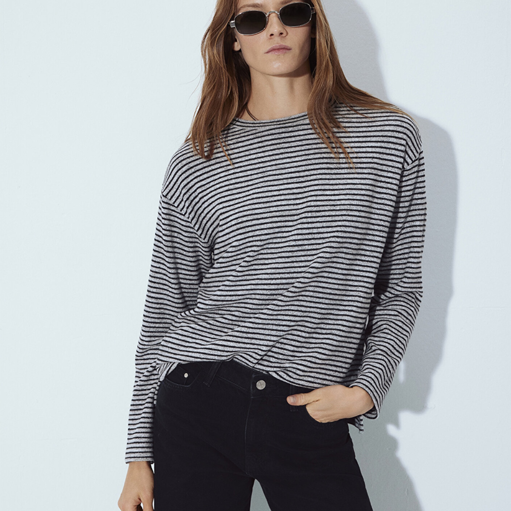 Mavi Bisiklet Yaka Çizgili T-Shirt Regular Fit / Normal Kesim 1613600-85407