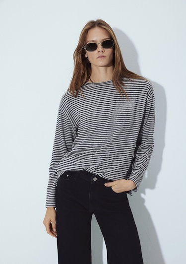  Mavi Bisiklet Yaka Çizgili T-Shirt Regular Fit / Normal Kesim 1613600-85407