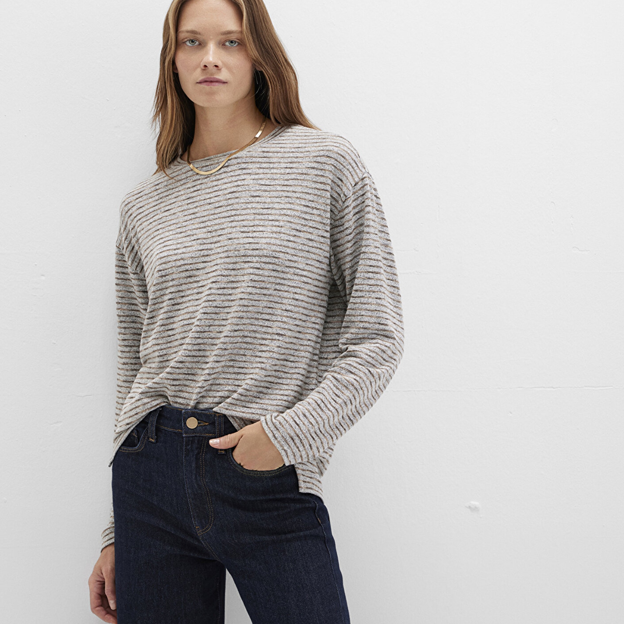 Mavi Bisiklet Yaka Çizgili T-Shirt Regular Fit / Normal Kesim 1613600-91236