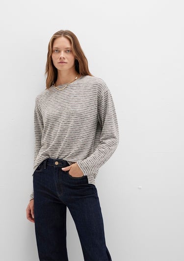  Mavi Bisiklet Yaka Çizgili T-Shirt Regular Fit / Normal Kesim 1613600-91236