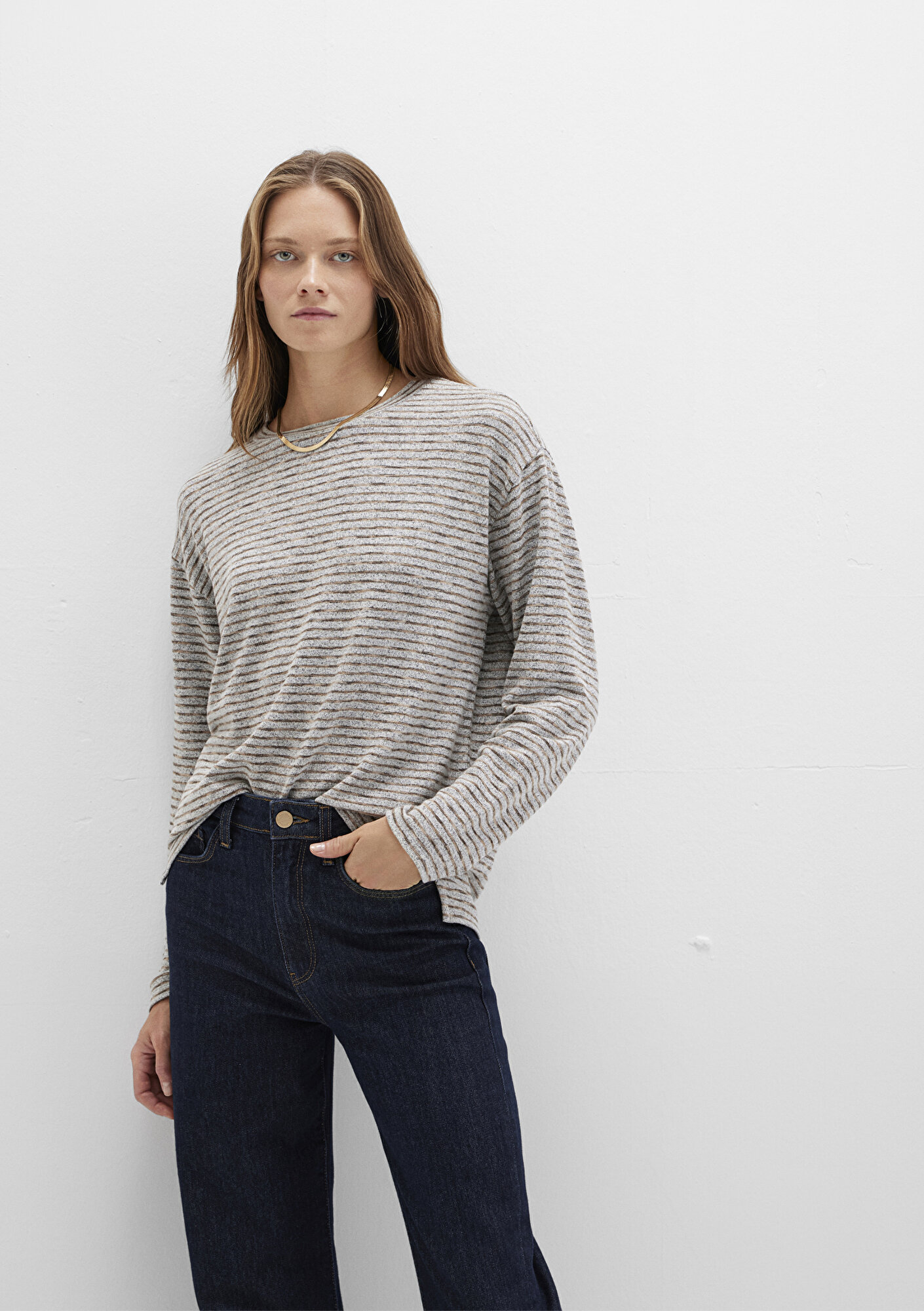  Mavi Bisiklet Yaka Çizgili T-Shirt Regular Fit / Normal Kesim 1613600-91236