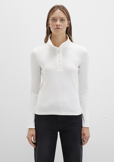  Mavi Düğme Detaylı Dik Yaka Ekru Tişört Fitted / Vücuda Oturan Kesim 1613614-70057