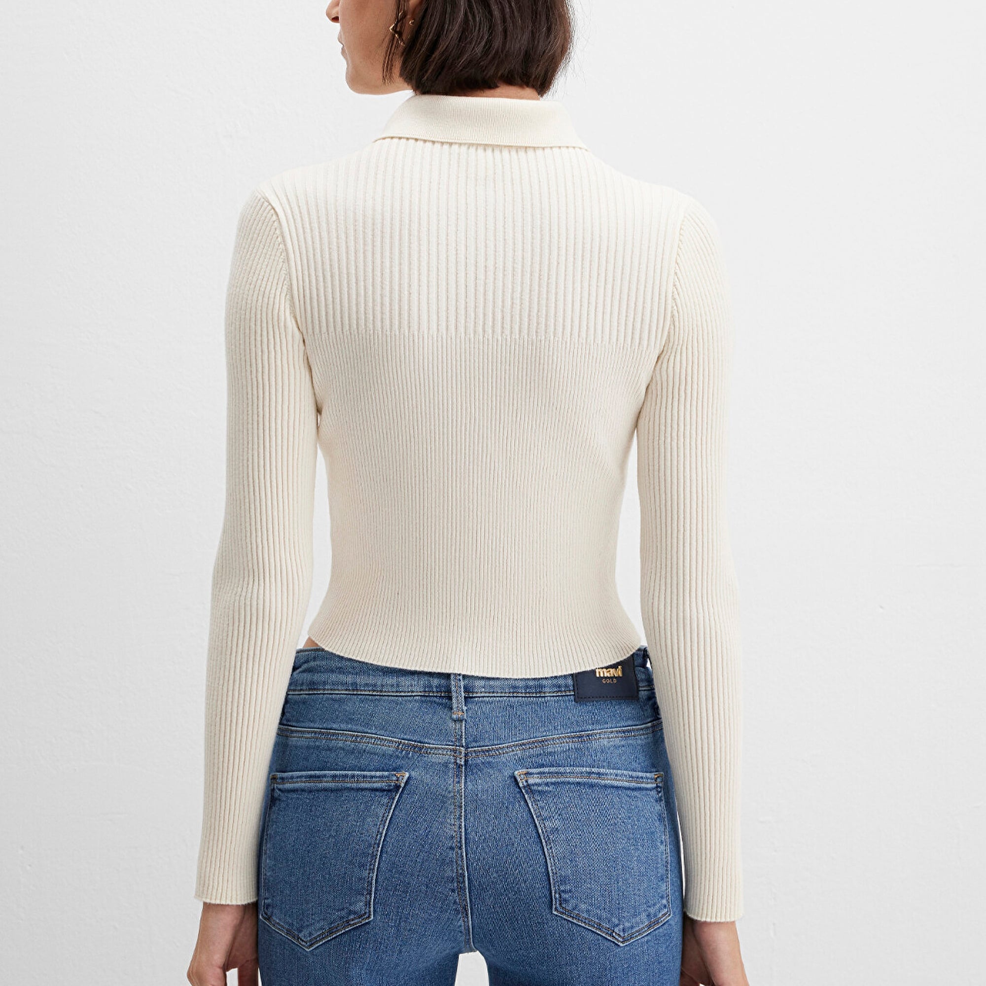 Mavi Düğmeli Ekru Triko Polo 1710787-80194