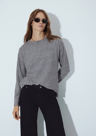  Mavi Bisiklet Yaka Çizgili T-Shirt Regular Fit / Normal Kesim 1613600-85407