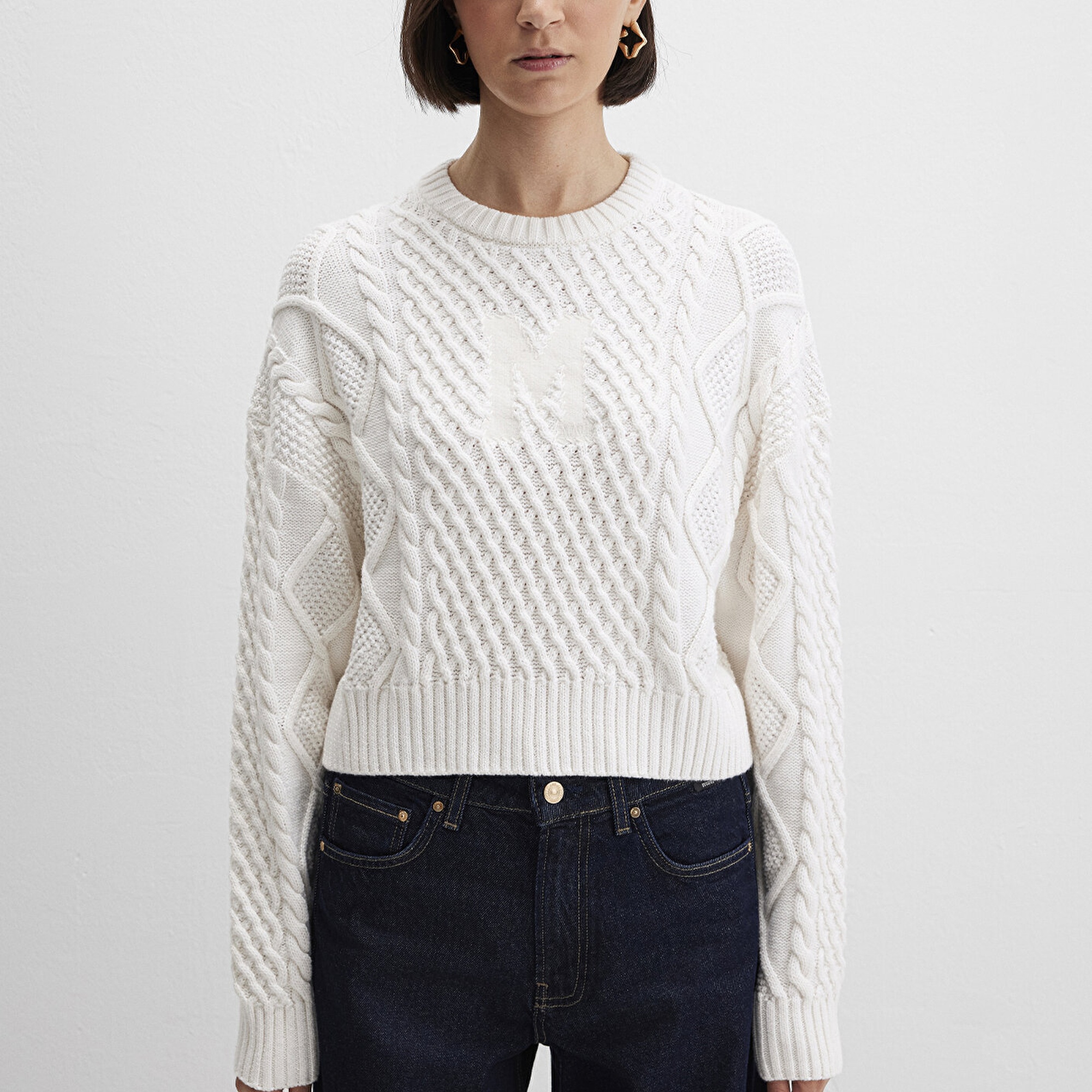 Mavi M Logo Crop Ekru Kazak Loose 1710796-80194