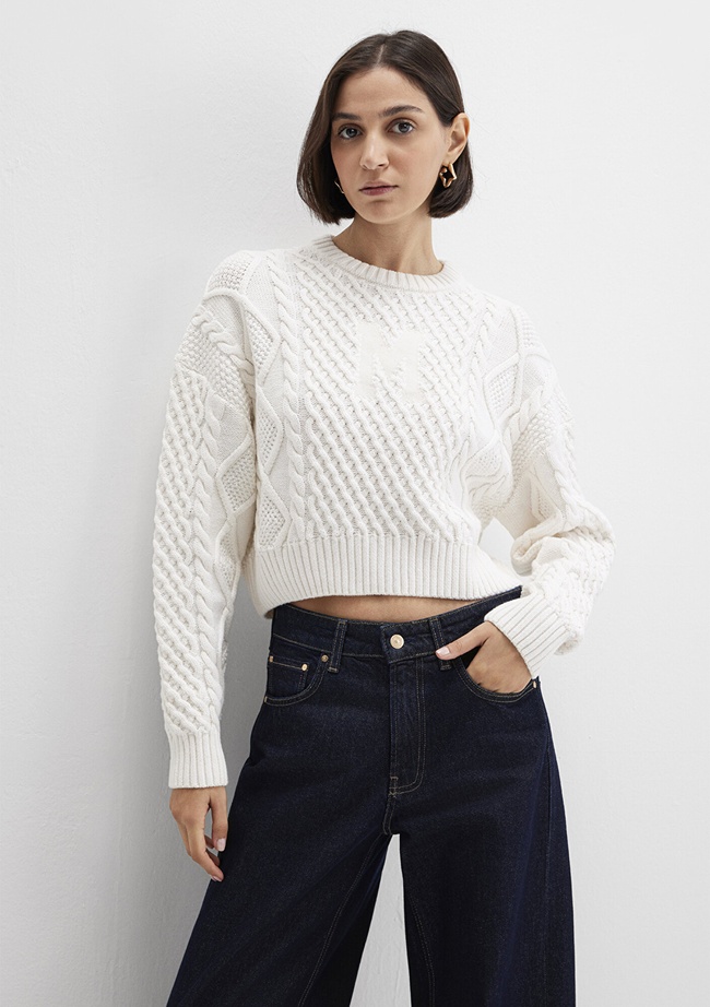  Mavi M Logo Crop Ekru Kazak Loose 1710796-80194