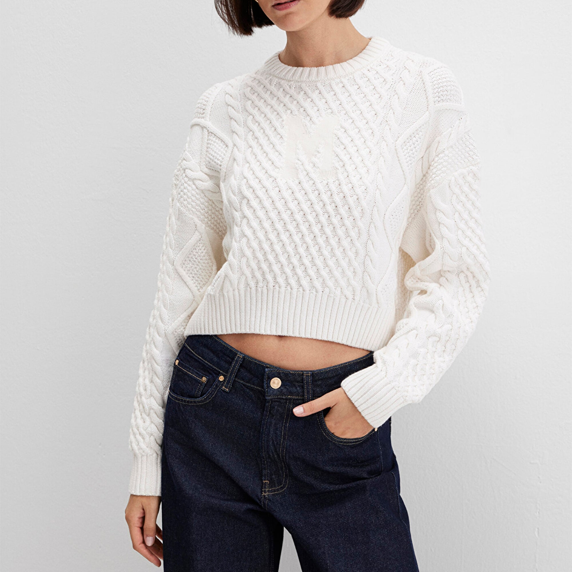 Mavi M Logo Crop Ekru Kazak Loose 1710796-80194