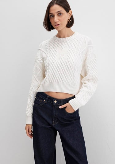  Mavi M Logo Crop Ekru Kazak Loose 1710796-80194