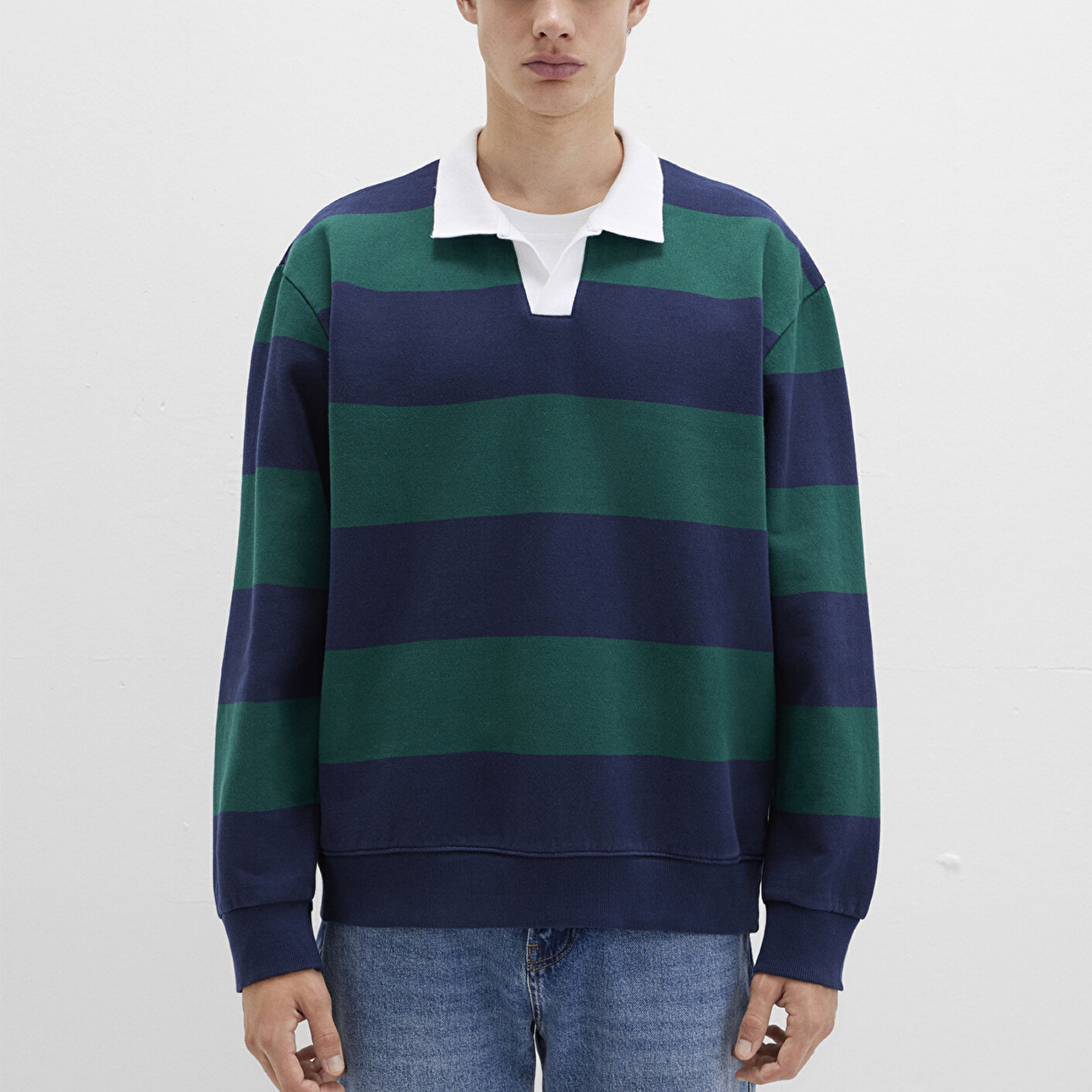 Mavi Blok Renkli Bisiklet Yaka Sweatshirt 0S10491-70497