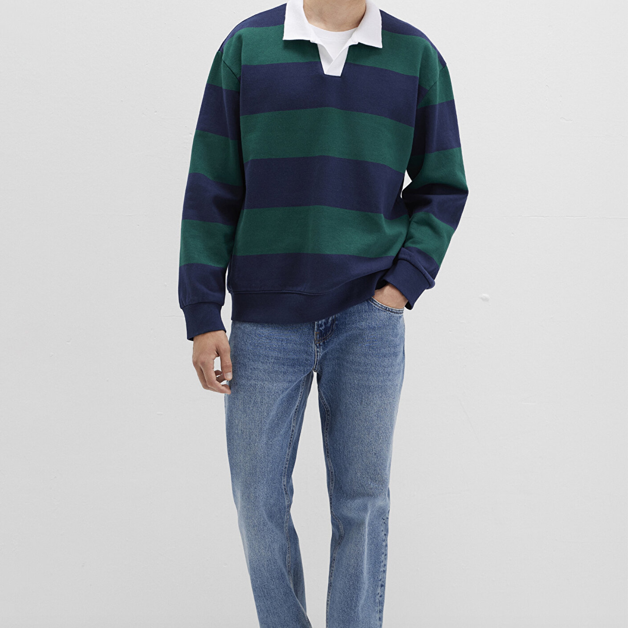 Mavi Blok Renkli Bisiklet Yaka Sweatshirt 0S10491-70497