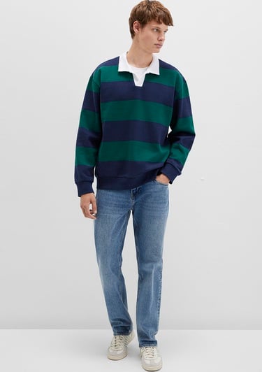  Mavi Blok Renkli Bisiklet Yaka Sweatshirt 0S10491-70497