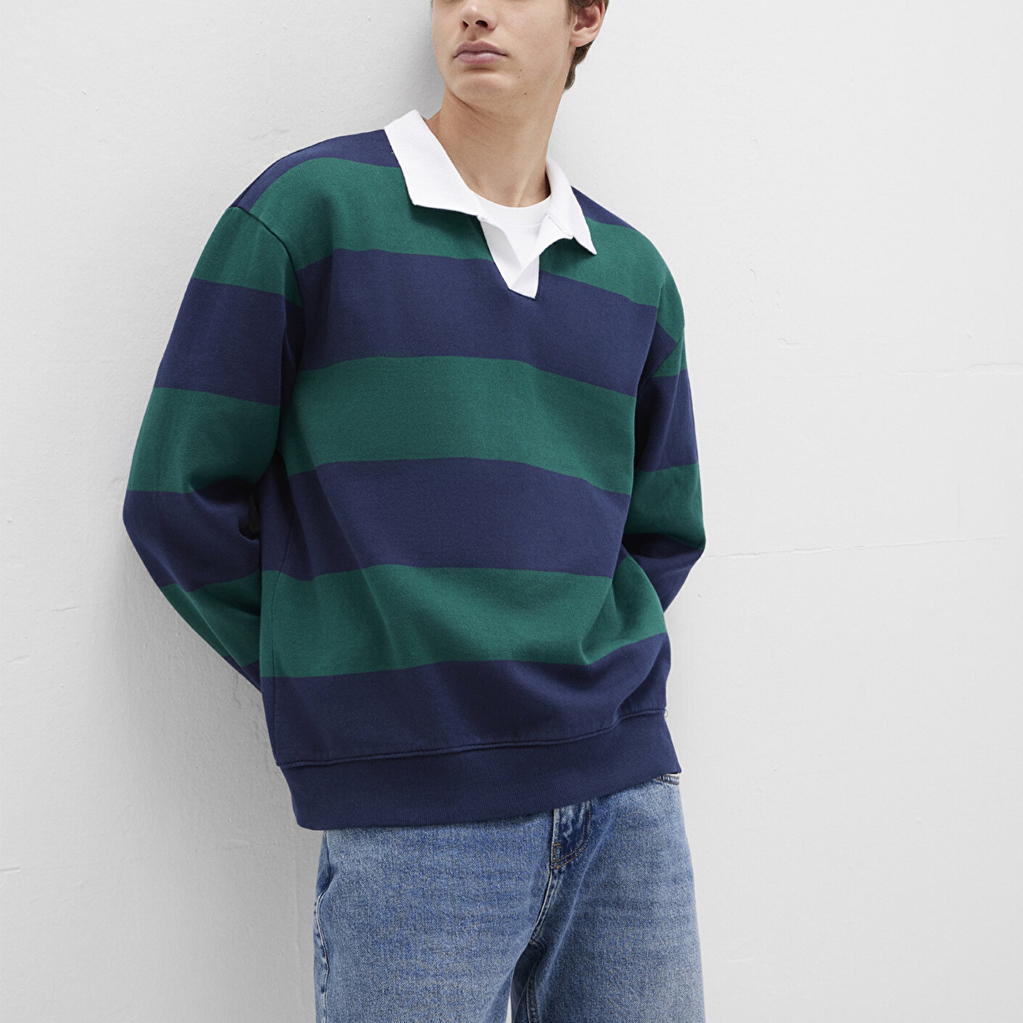 Mavi Blok Renkli Bisiklet Yaka Sweatshirt 0S10491-70497