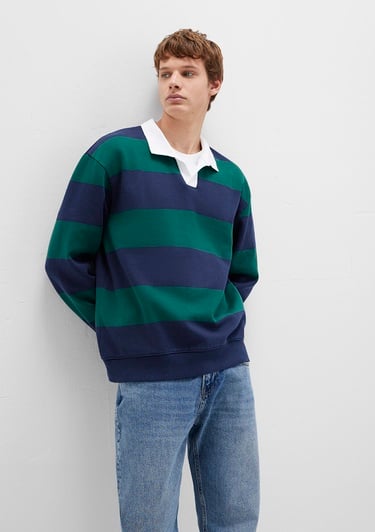  Mavi Blok Renkli Bisiklet Yaka Sweatshirt 0S10491-70497