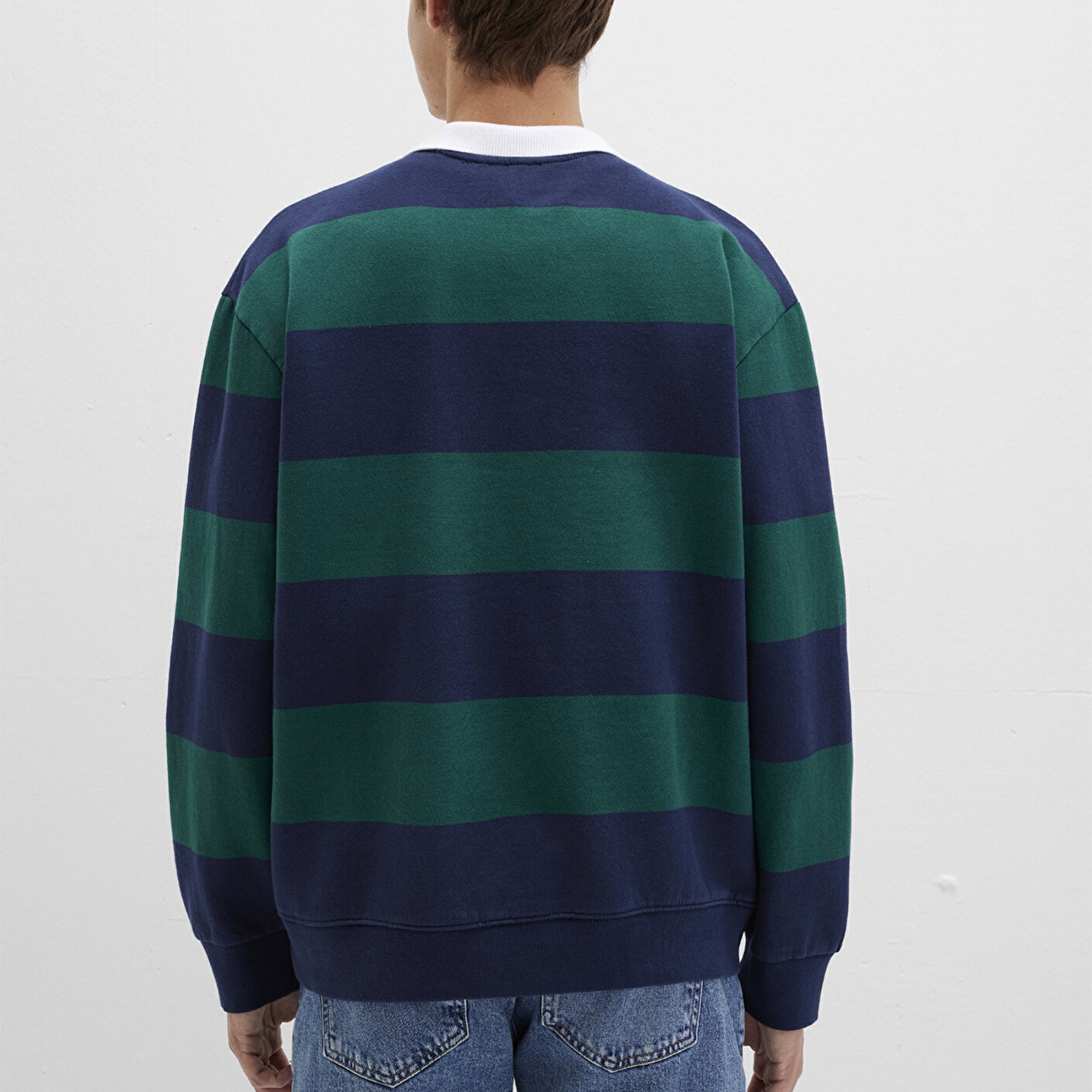 Mavi Blok Renkli Bisiklet Yaka Sweatshirt 0S10491-70497