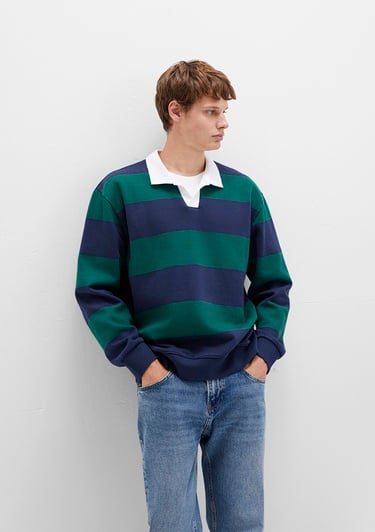  Mavi Blok Renkli Bisiklet Yaka Sweatshirt 0S10491-70497