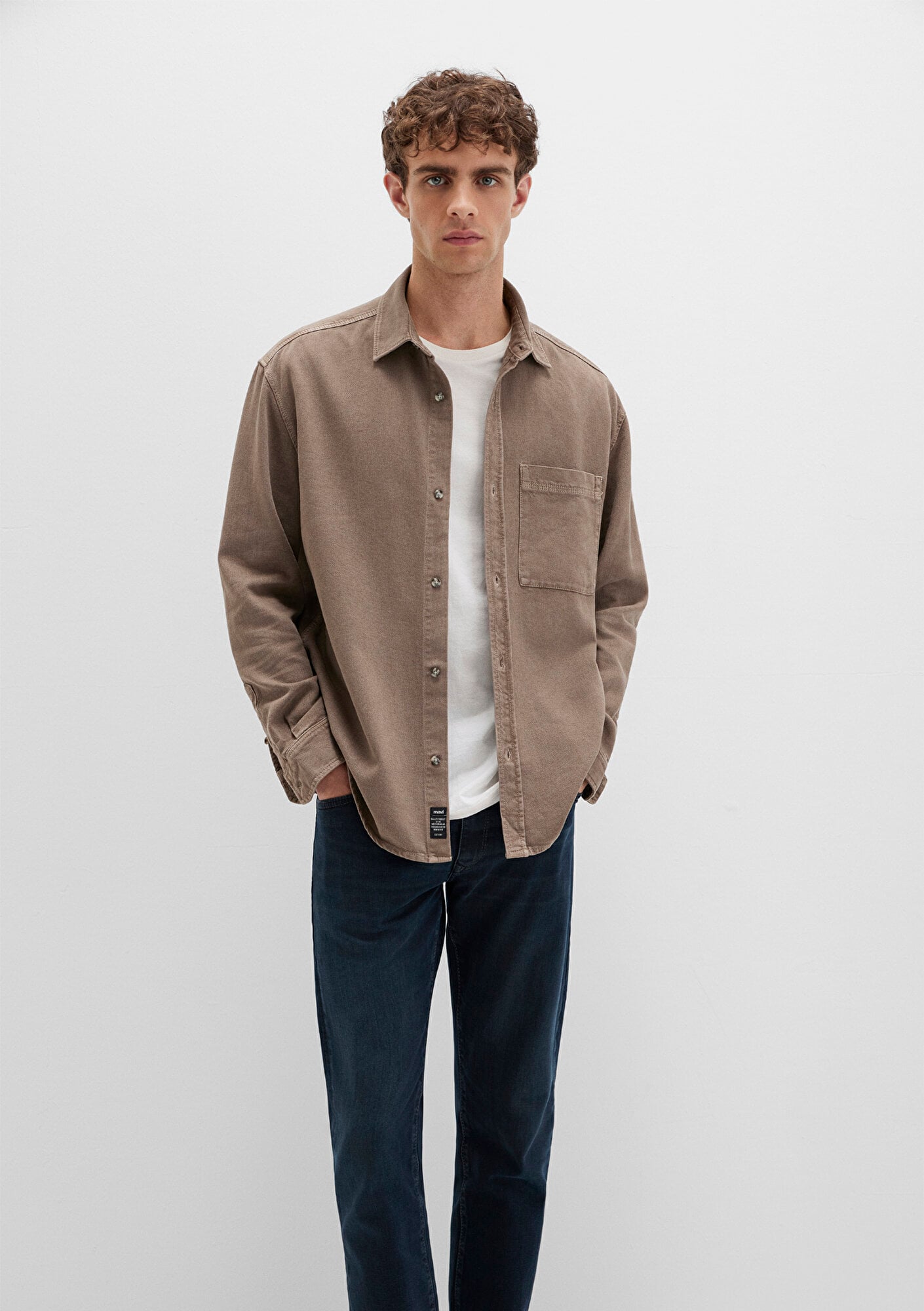  Mavi Cep Detaylı Kahverengi Gömlek Loose Fit / Bol Rahat Kesim 0211760-70380