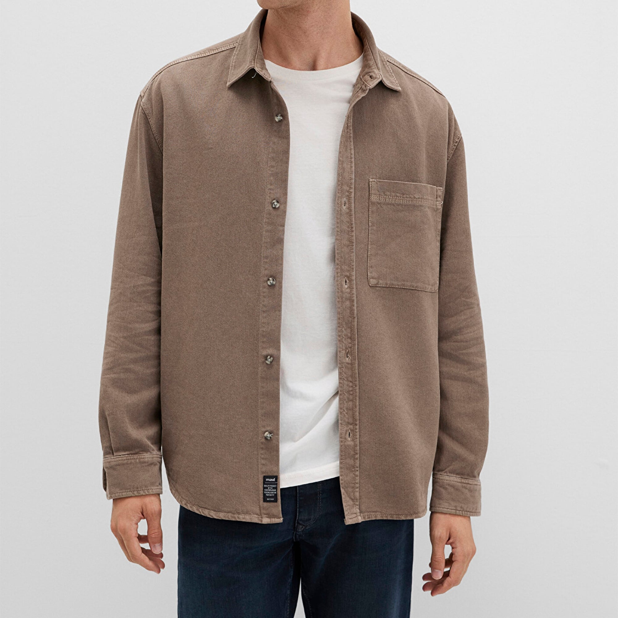 Mavi Cep Detaylı Kahverengi Gömlek Loose Fit / Bol Rahat Kesim 0211760-70380