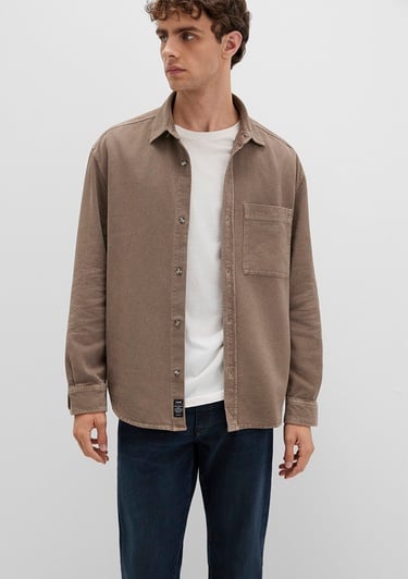  Mavi Cep Detaylı Kahverengi Gömlek Loose Fit / Bol Rahat Kesim 0211760-70380