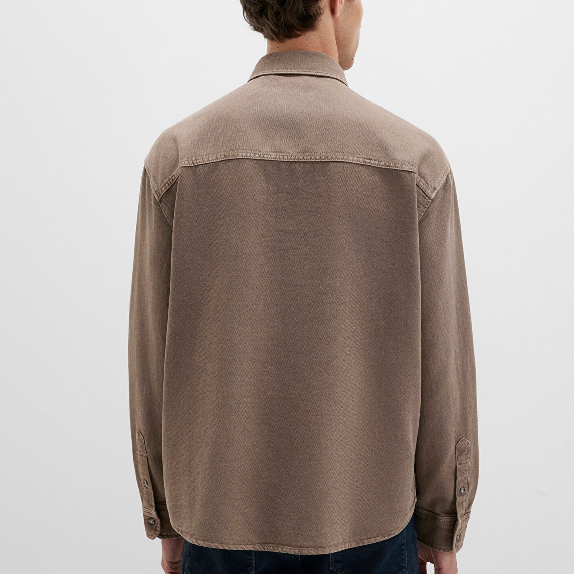 Mavi Cep Detaylı Kahverengi Gömlek Loose Fit / Bol Rahat Kesim 0211760-70380