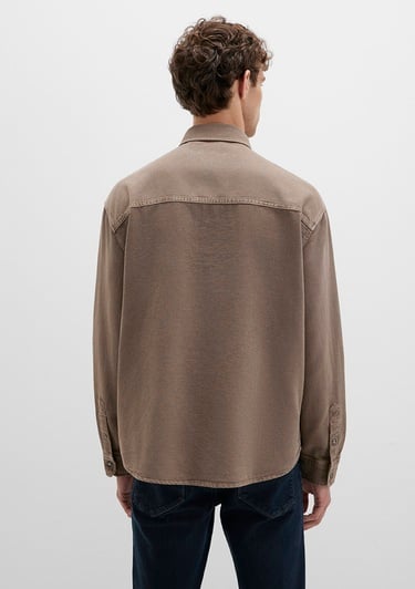  Mavi Cep Detaylı Kahverengi Gömlek Loose Fit / Bol Rahat Kesim 0211760-70380