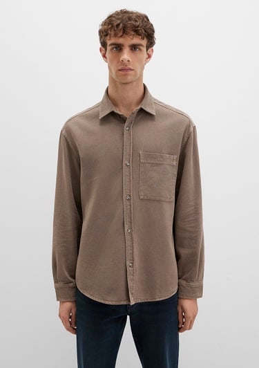  Mavi Cep Detaylı Kahverengi Gömlek Loose Fit / Bol Rahat Kesim 0211760-70380