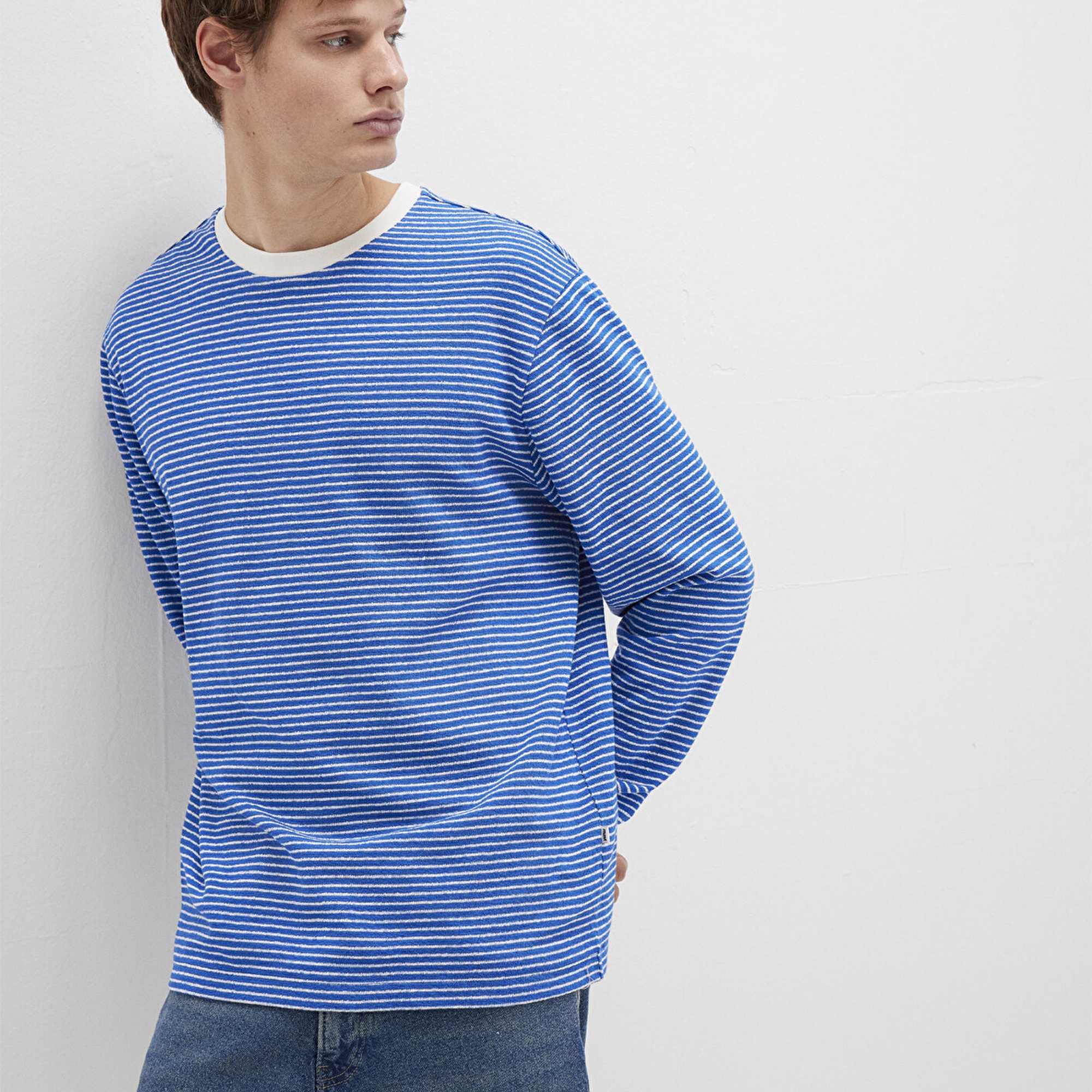 Mavi Çizgili Mavi Tişört Loose Fit / Bol Rahat Kesim 0613038-81330