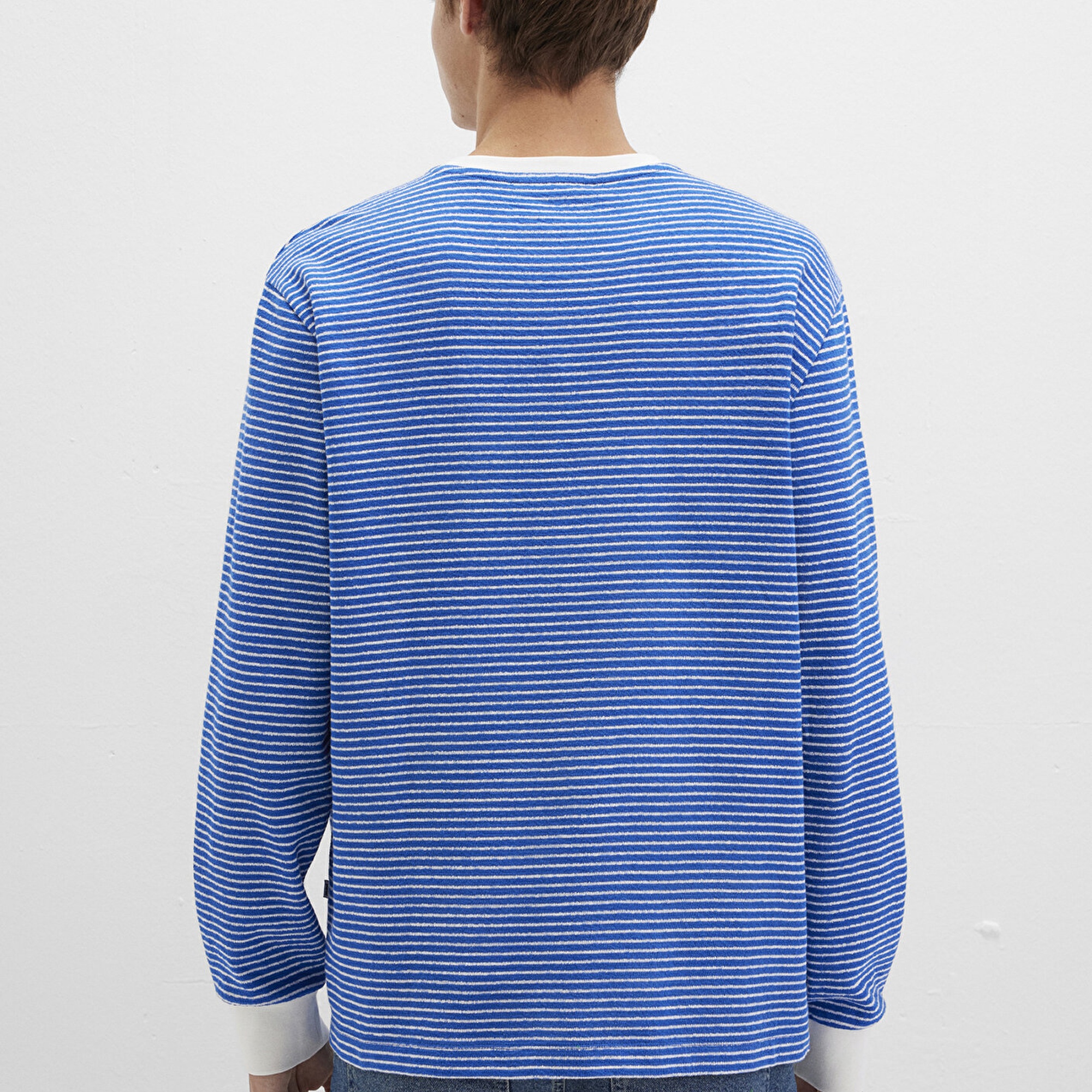 Mavi Çizgili Mavi Tişört Loose Fit / Bol Rahat Kesim 0613038-81330