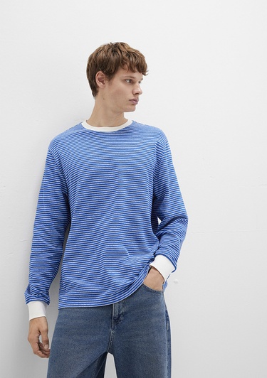  Mavi Çizgili Mavi Tişört Loose Fit / Bol Rahat Kesim 0613038-81330