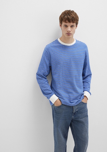  Mavi Çizgili Mavi Tişört Loose Fit / Bol Rahat Kesim 0613038-81330