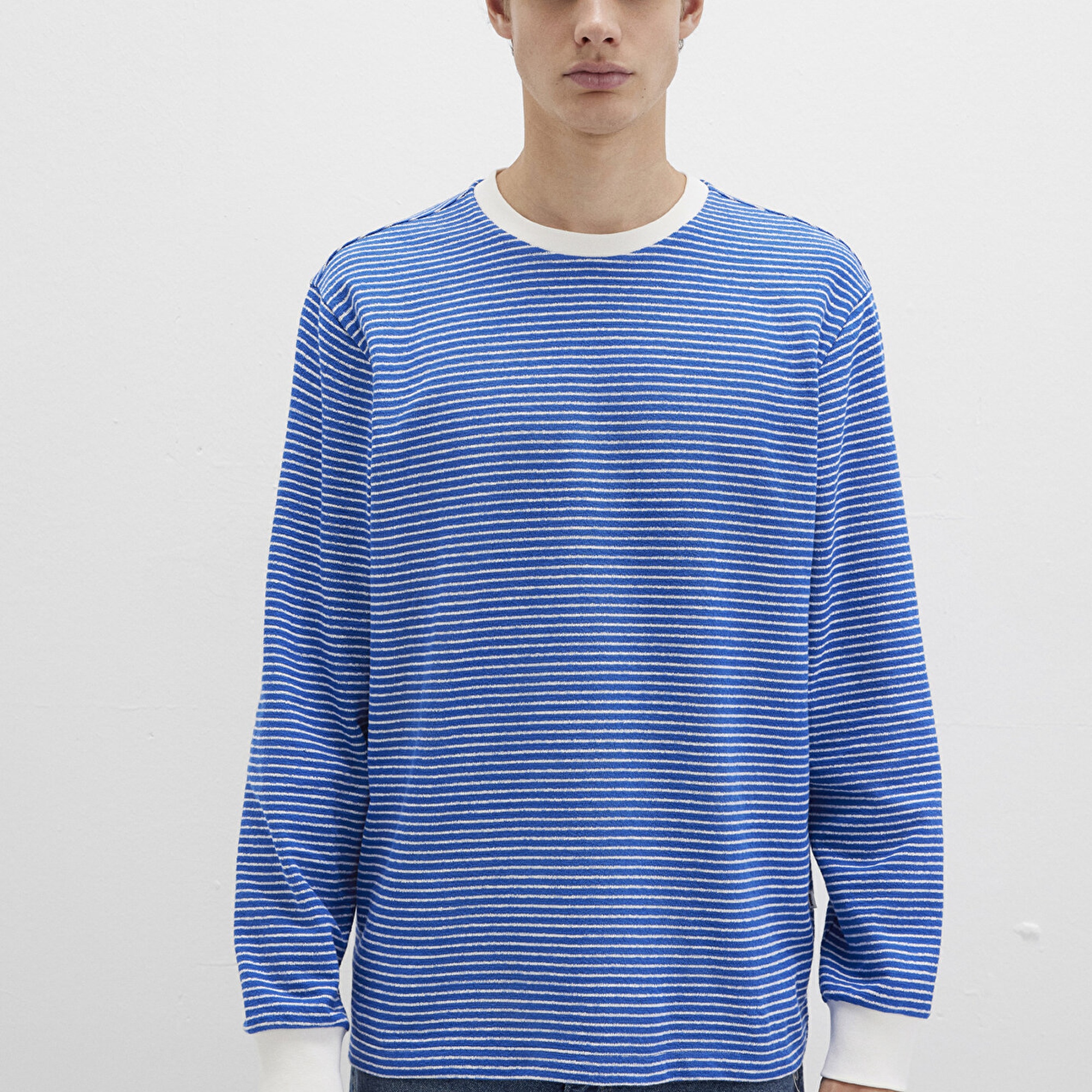 Mavi Çizgili Mavi Tişört Loose Fit / Bol Rahat Kesim 0613038-81330