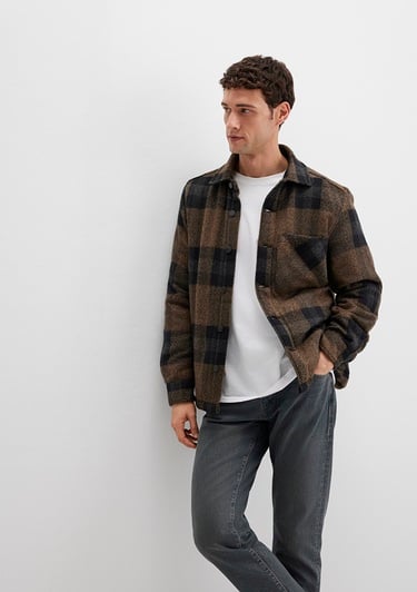  Mavi Yün Karışımlı Kareli Ceket Oversize / Geniş Kesim 0110749-91230