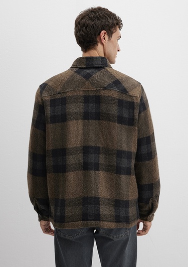  Mavi Yün Karışımlı Kareli Ceket Oversize / Geniş Kesim 0110749-91230