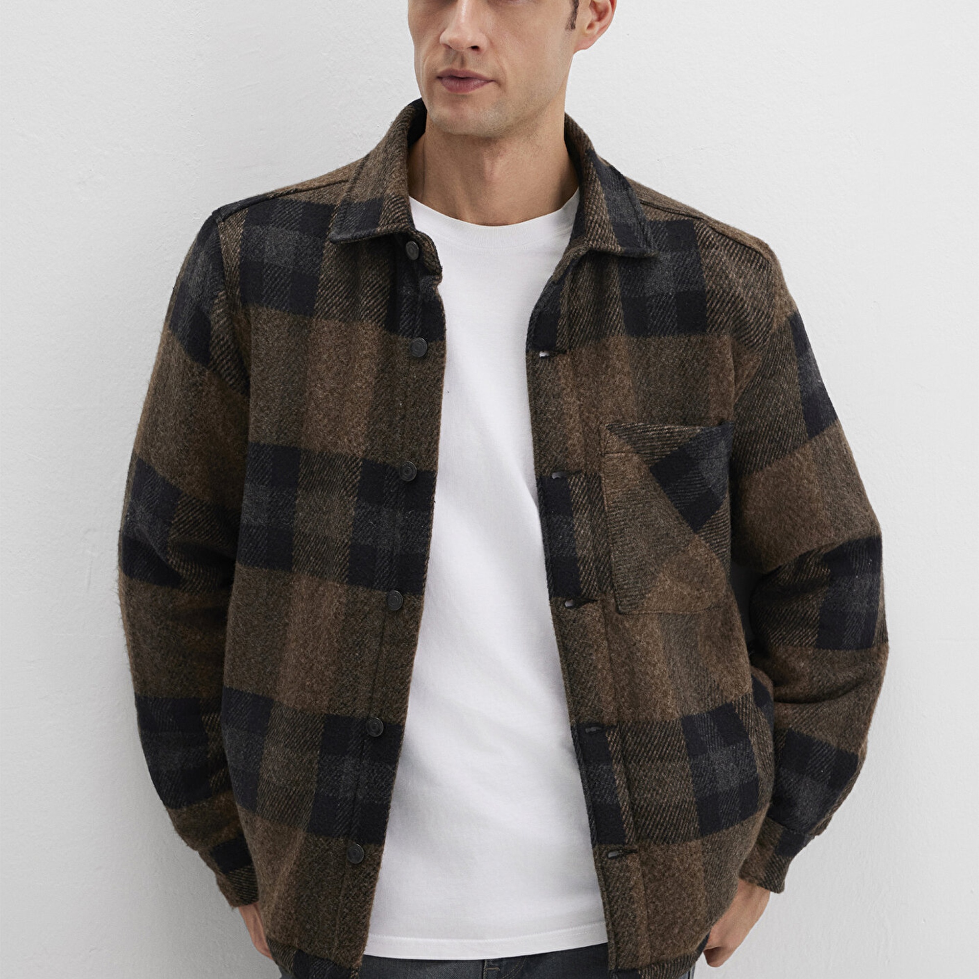 Mavi Yün Karışımlı Kareli Ceket Oversize / Geniş Kesim 0110749-91230