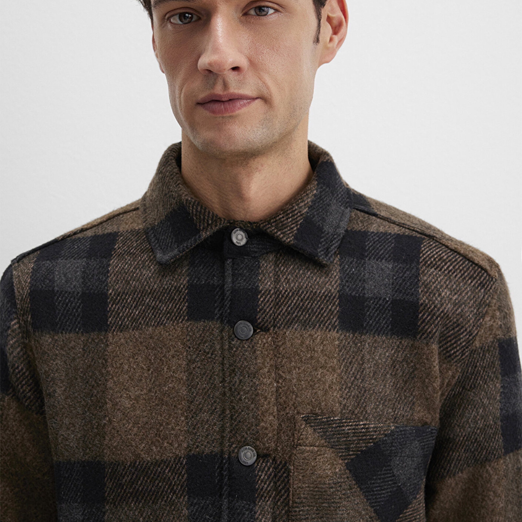 Mavi Yün Karışımlı Kareli Ceket Oversize / Geniş Kesim 0110749-91230