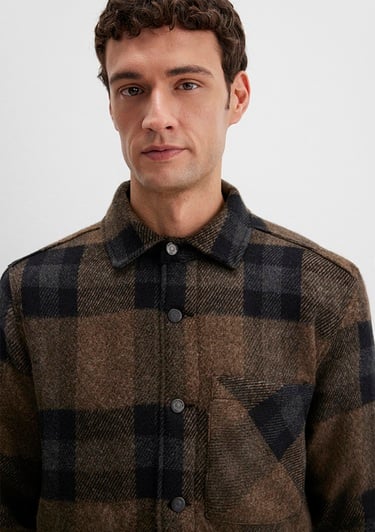  Mavi Yün Karışımlı Kareli Ceket Oversize / Geniş Kesim 0110749-91230