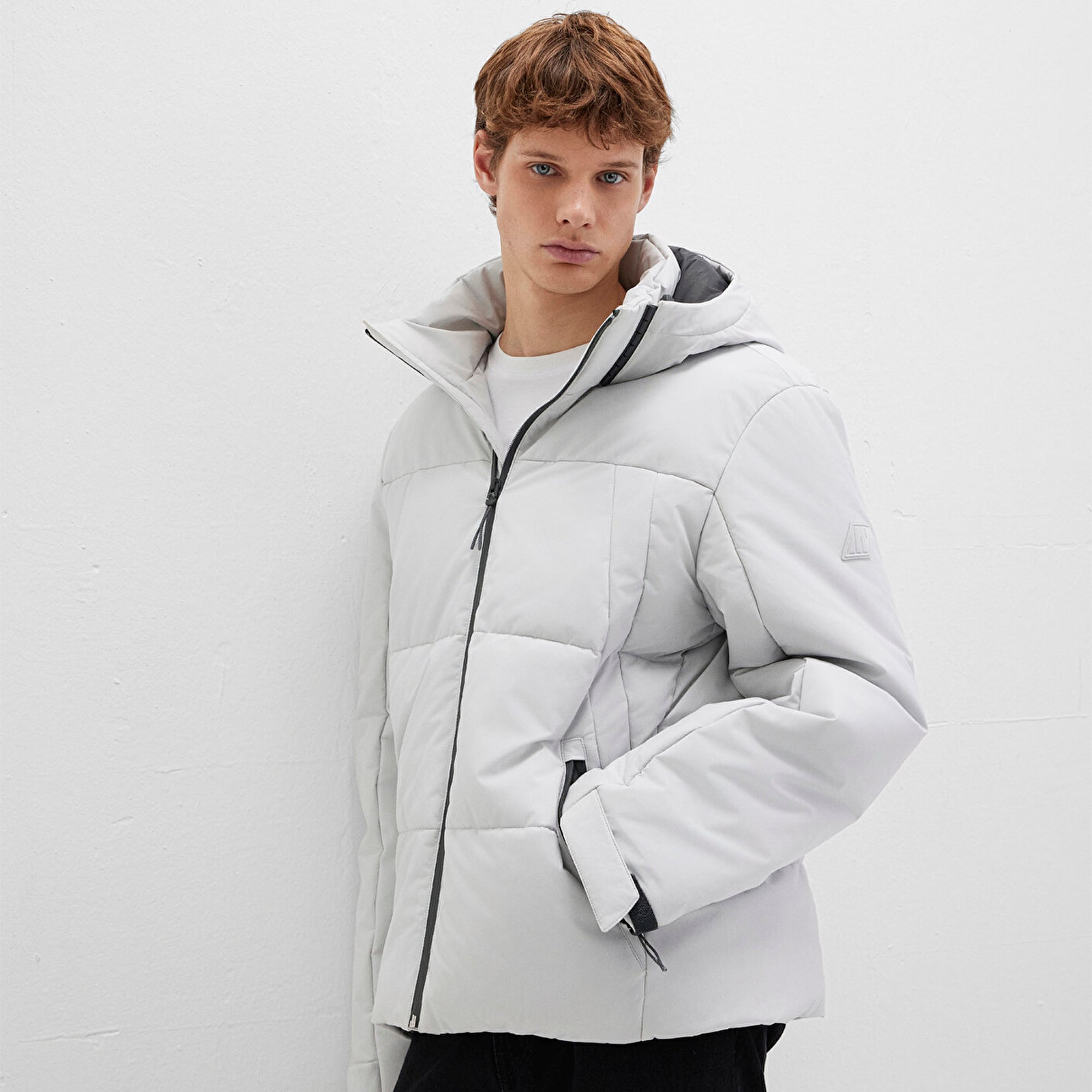 Mavi Kapüşonlu Gri Şişme Mont 0110675-70074