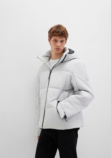  Mavi Kapüşonlu Gri Şişme Mont 0110675-70074