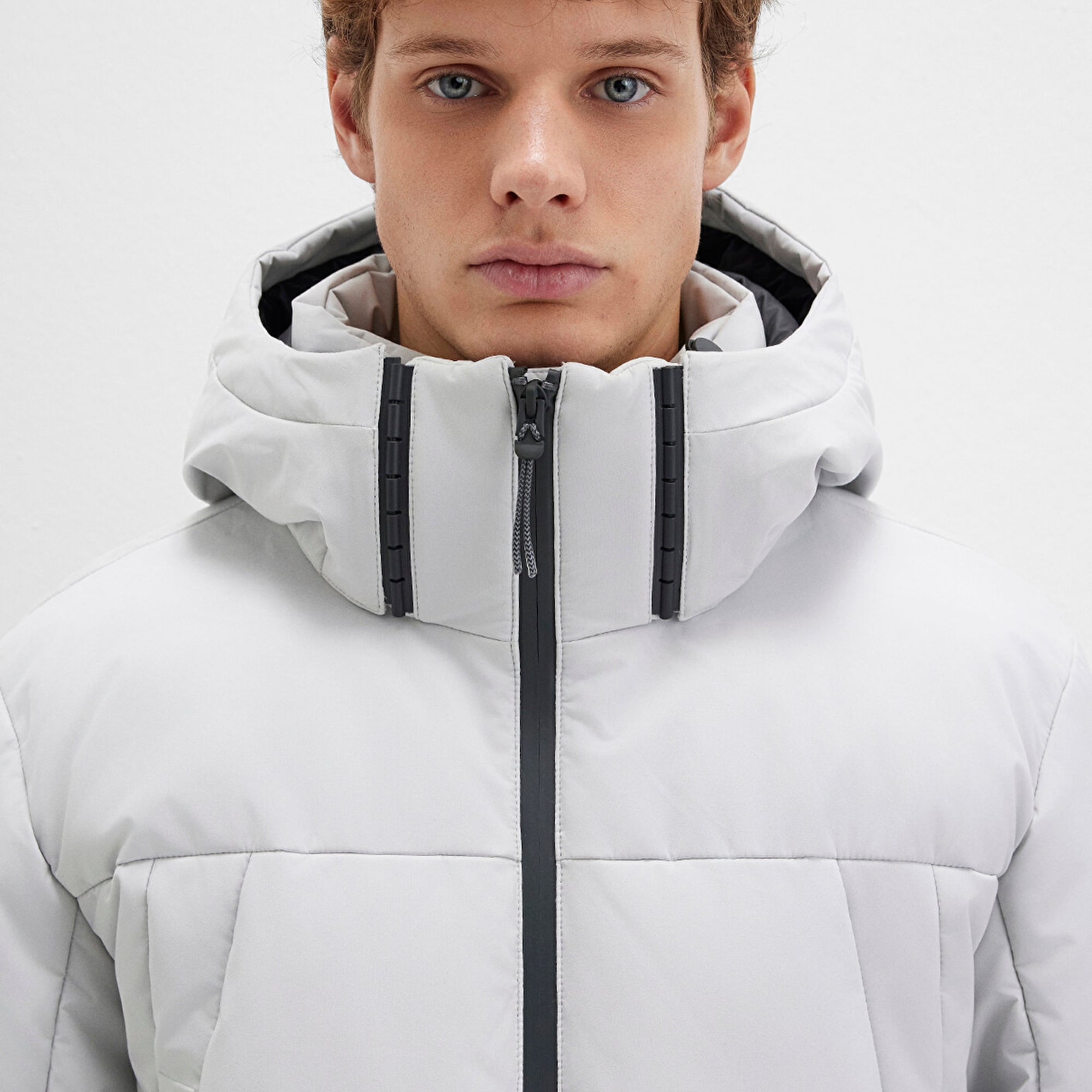 Mavi Kapüşonlu Gri Şişme Mont 0110675-70074