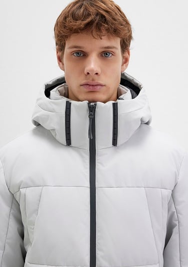  Mavi Kapüşonlu Gri Şişme Mont 0110675-70074