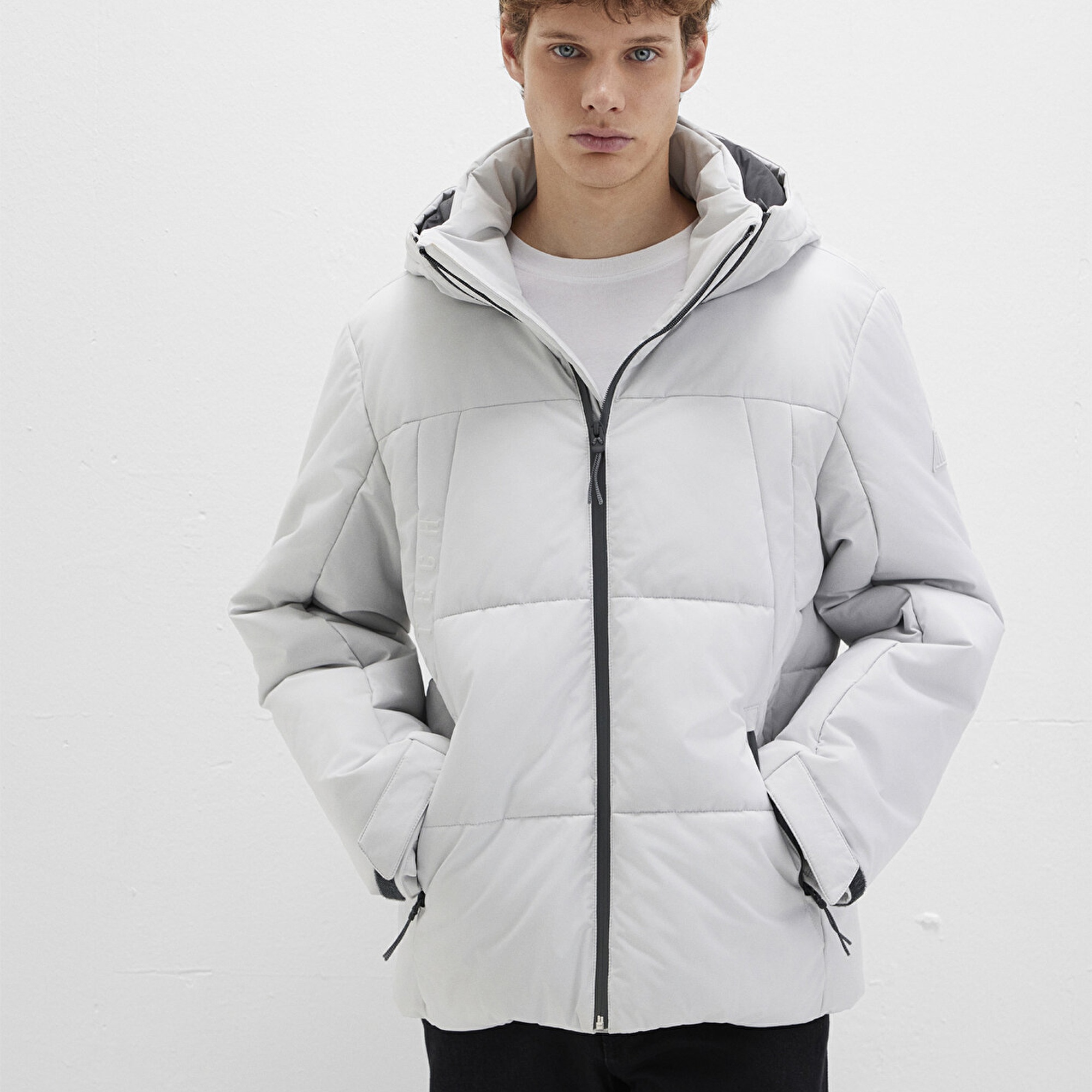 Mavi Kapüşonlu Gri Şişme Mont 0110675-70074