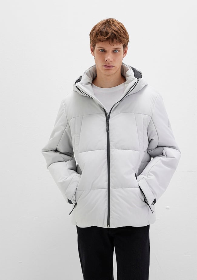  Mavi Kapüşonlu Gri Şişme Mont 0110675-70074