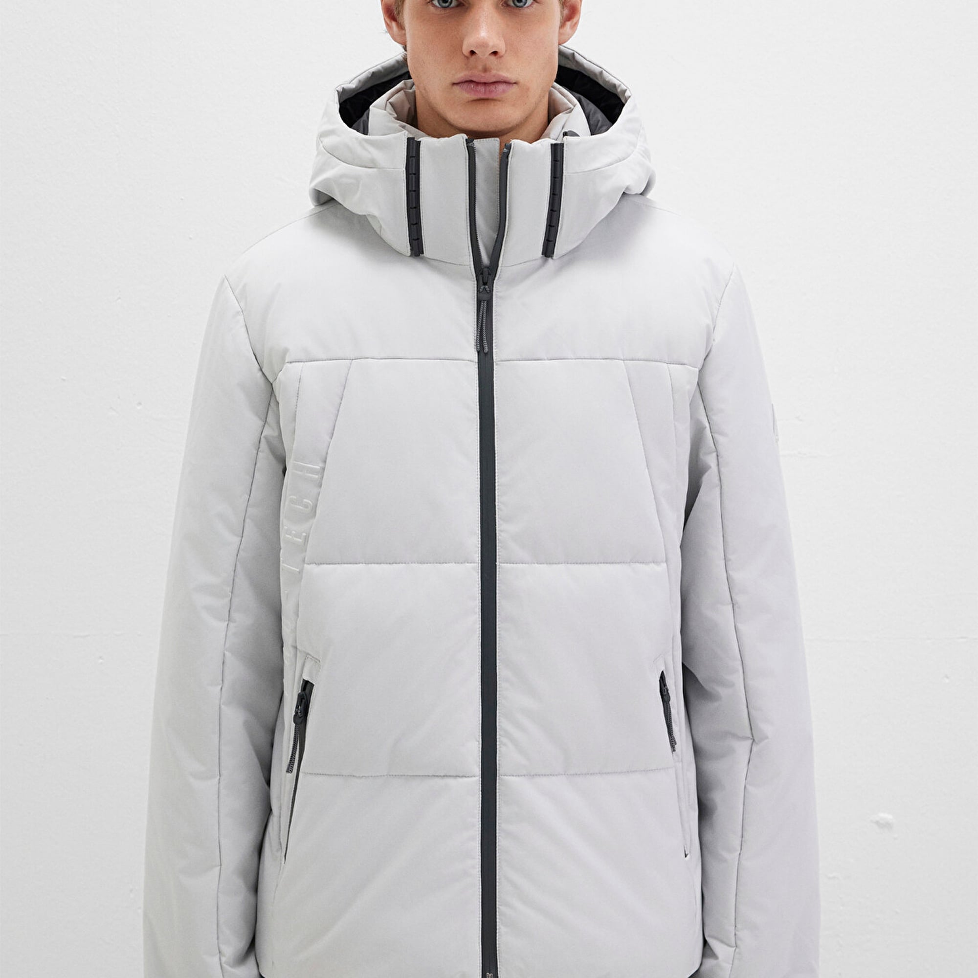 Mavi Kapüşonlu Gri Şişme Mont 0110675-70074