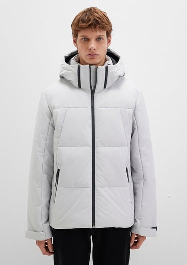  Mavi Kapüşonlu Gri Şişme Mont 0110675-70074